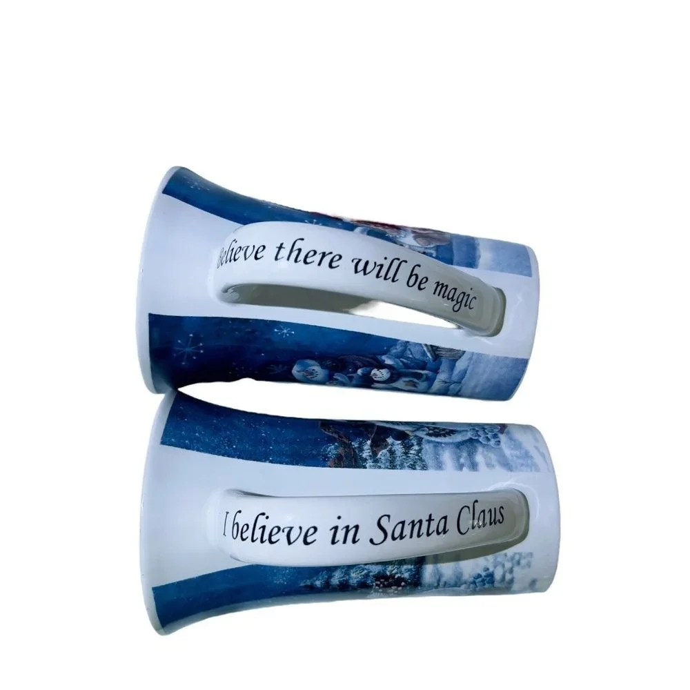 Christmas Winter Time Pair of Latte Mugs Coffee Tea Cups Blue sayings on handles